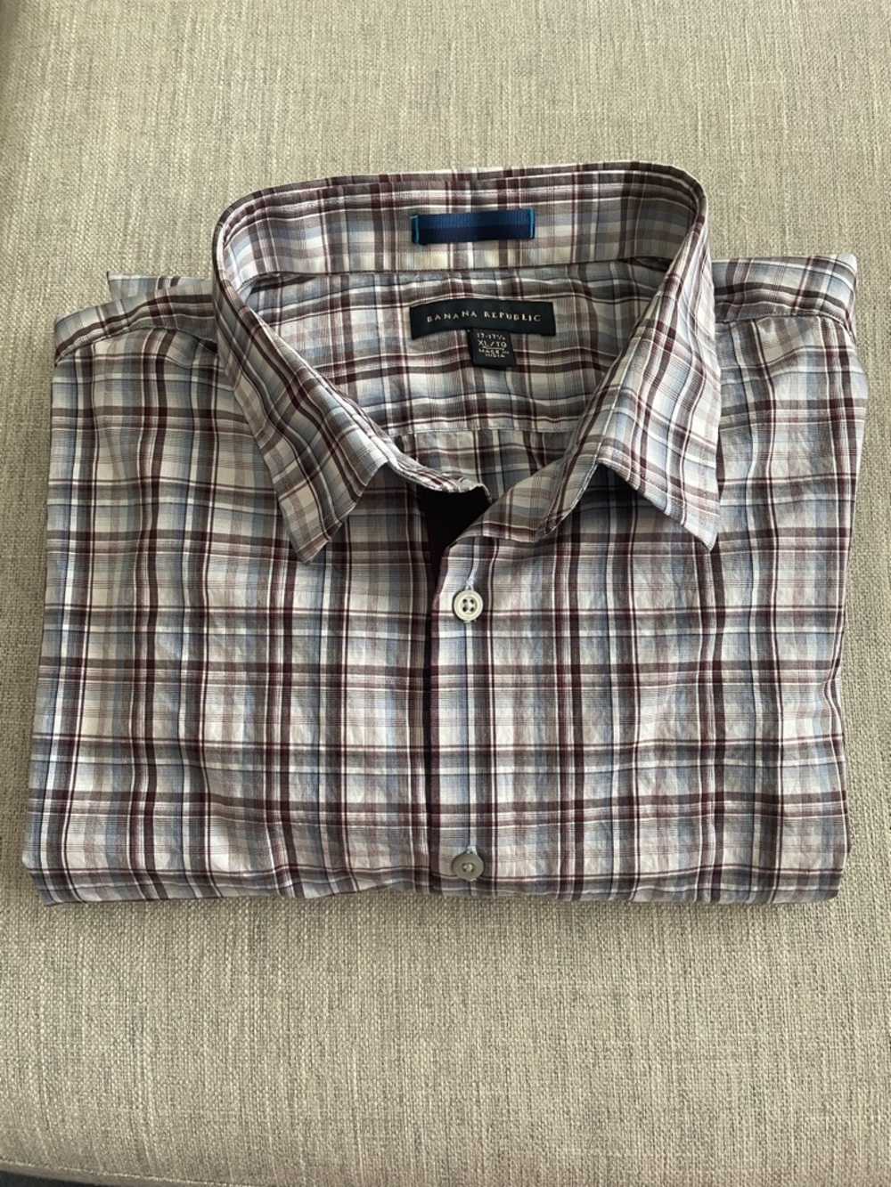 Banana Republic Men's Plaid Button-Down Shirt in Brown and Blue Tones